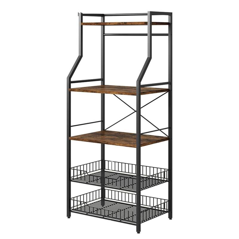 5-Tier Kitchen Bakers Rack with 2 Large Wire Baskets