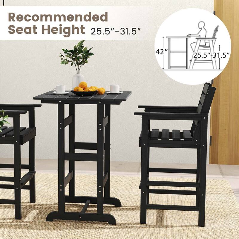 Costway 3-Piece Patio HDPE Bar Set Armchairs with Square High-Top - See Details