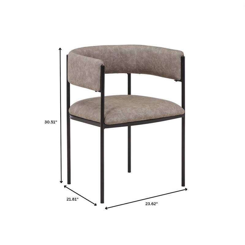 Dining Chair in Leather with Open-Back and Powder Coated Iron Legs Set of 4