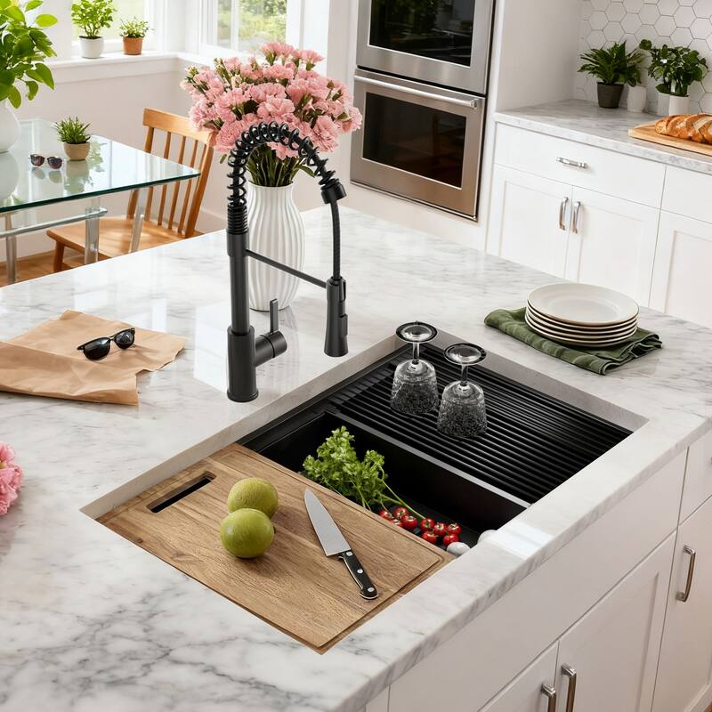 30 inch Upgrade Undermount Workstation Stainless Steel Sink, 18 Gauge Single Bowl Stainless Steel 10" Deep