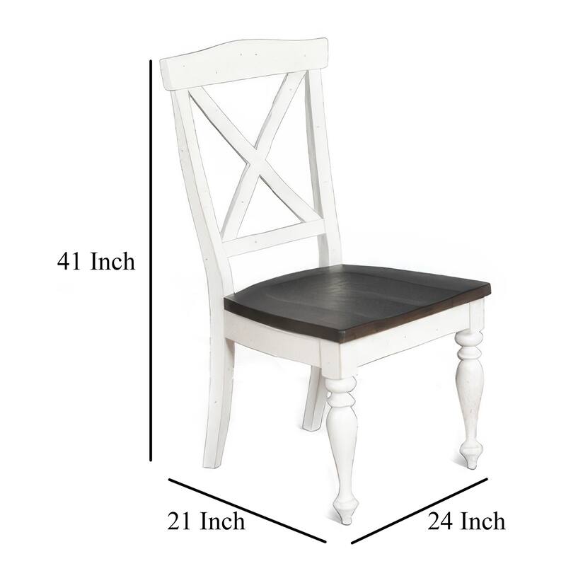 Orso Dining Side Chair Set of 2, Crossback, Brown Wood Seat, White