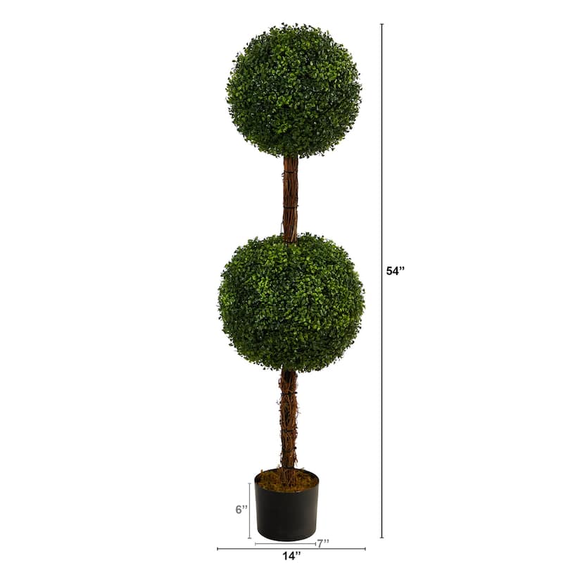 Artificial Topiary Tree - 4.5ft Double Ball Indoor Outdoor Decor - Green - 51-60 Inches