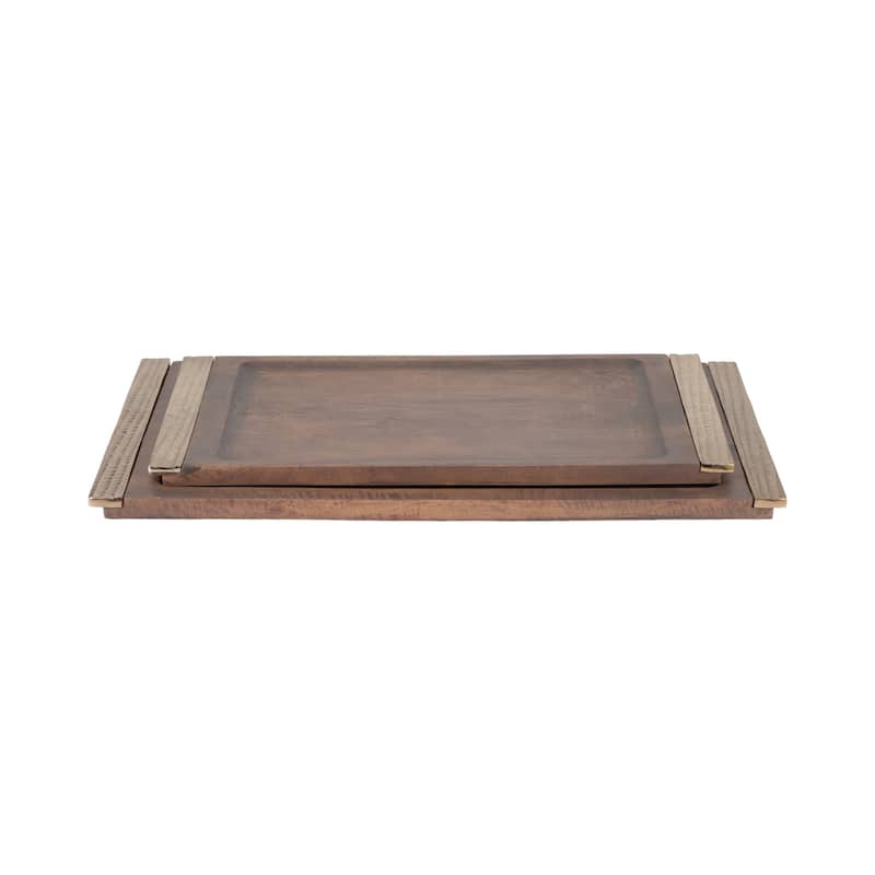 Sagebrook Home Set of 2 26/32" Natural Leaon Wood Trays - 32" x 18" x 1"