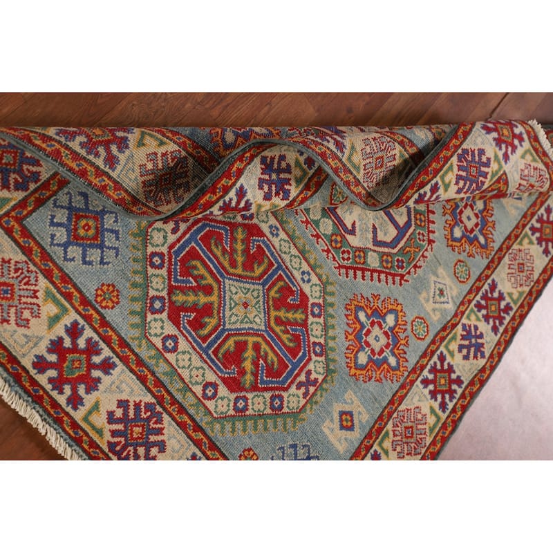 Geometric Kazak Accent Rug Handmade Wool Carpet - 3'6"x 4'11"