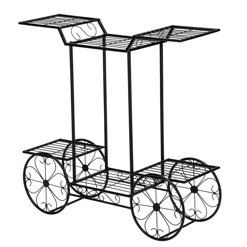 Home Decoration Art Car Shape 6 Pot Plant Stand Shelf - Black