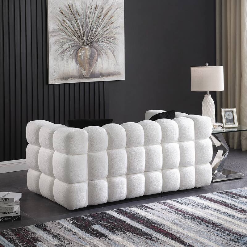 Wayna Modern Square Sofa, Sherpa Thick Cushion Double Sofa