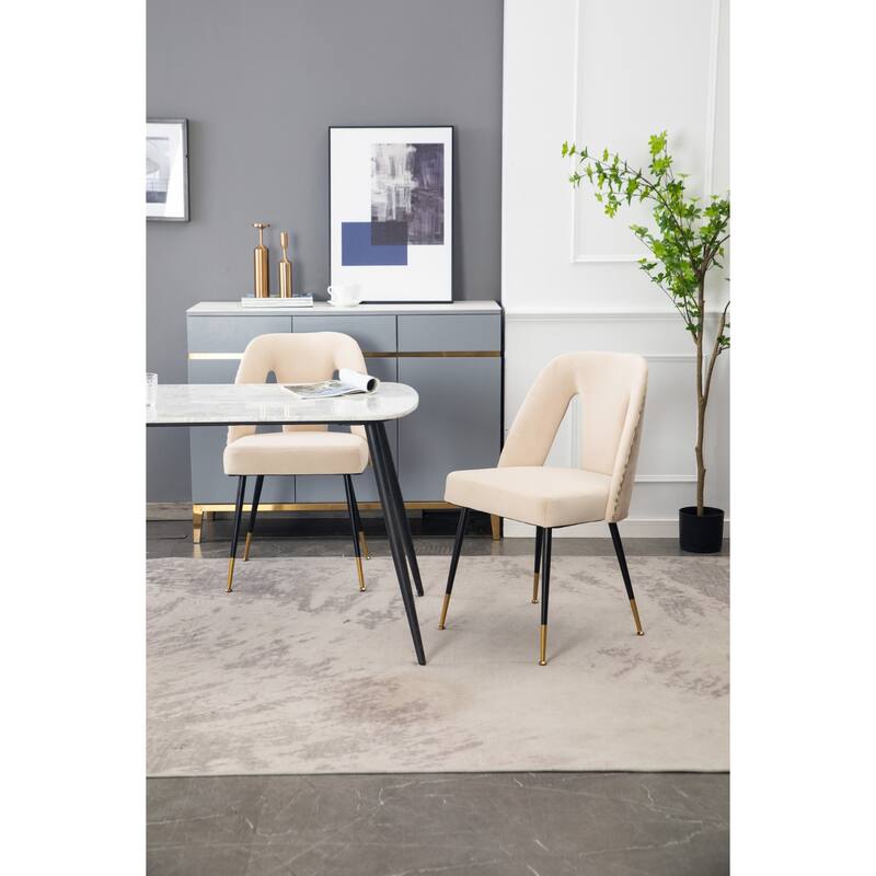 Velvet Upholstered Dining Chair with Nailheads