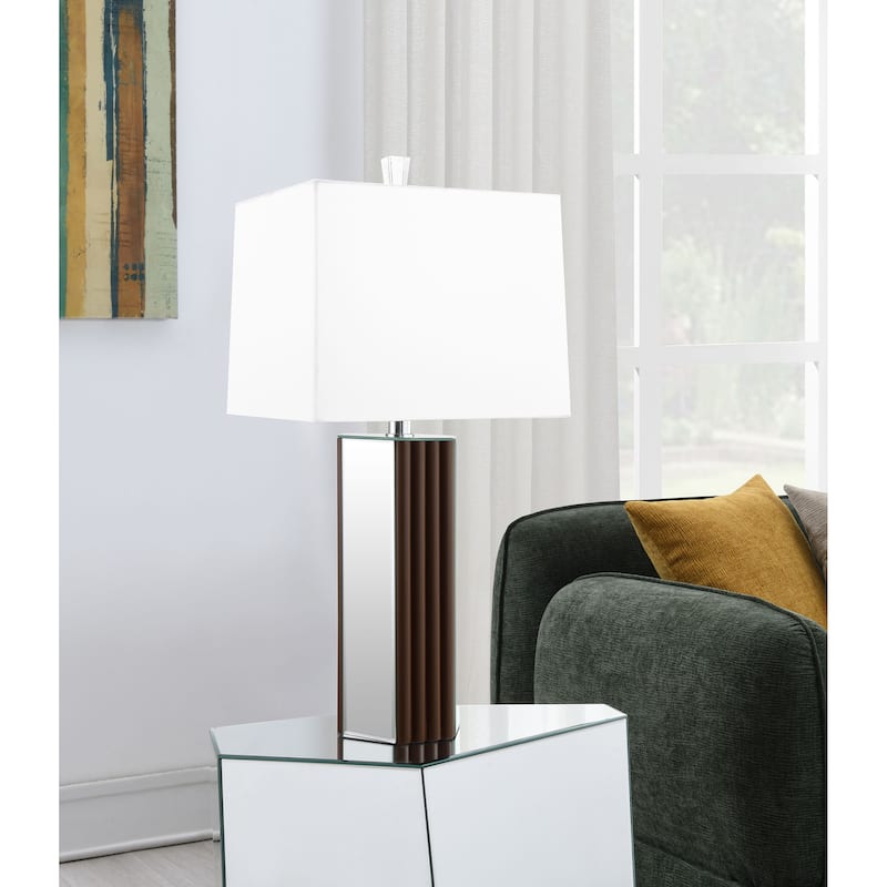 Elena 30-Inch Square Tapered Mirrored Table Lamp Brown