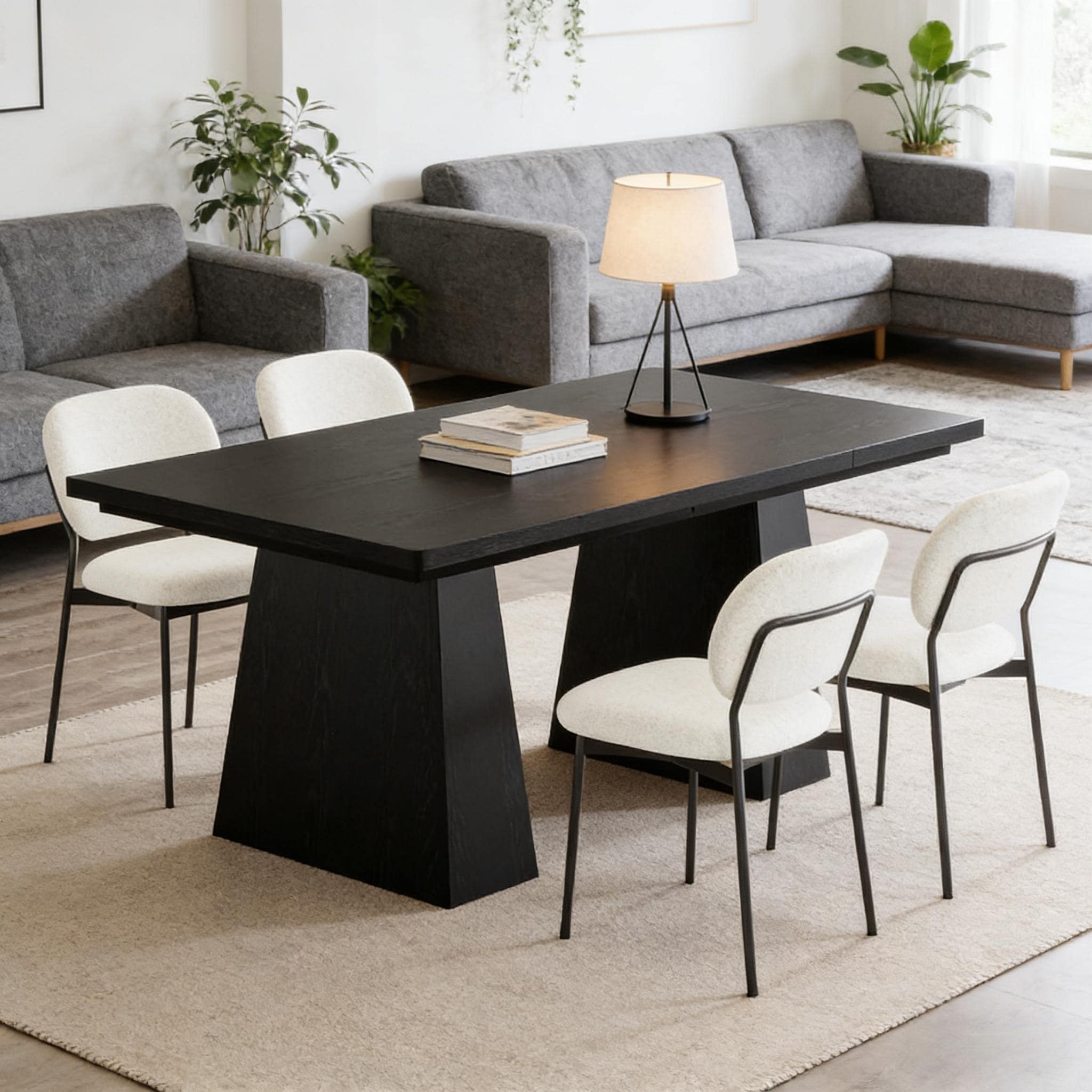 62" Rectangular Dining Table with Double Pedestal Base, Modern Wood Table for Kitchen, Office, Living Room Meeting Space