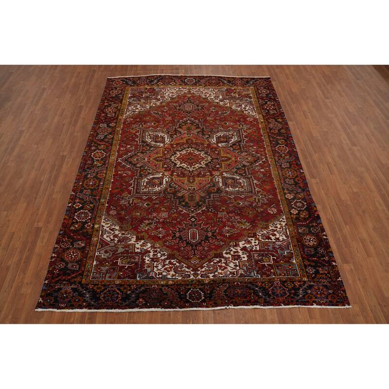Hand Knotted Oriental 100% Wool Carpet Traditional Medallion Oranges & Rust Heriz Area Rug - 11' 5'' X 8' 3''