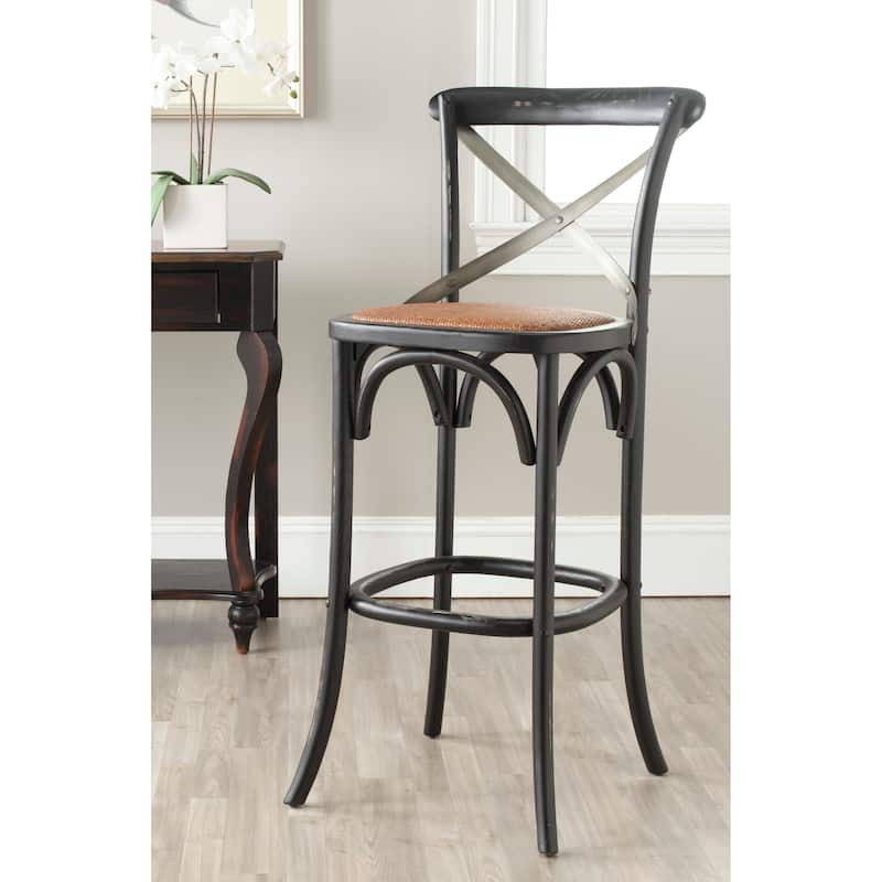 SAFAVIEH Azisa 30-inch x-Back Antique White Bar Stool - 20Wx21Dx44H - Black
