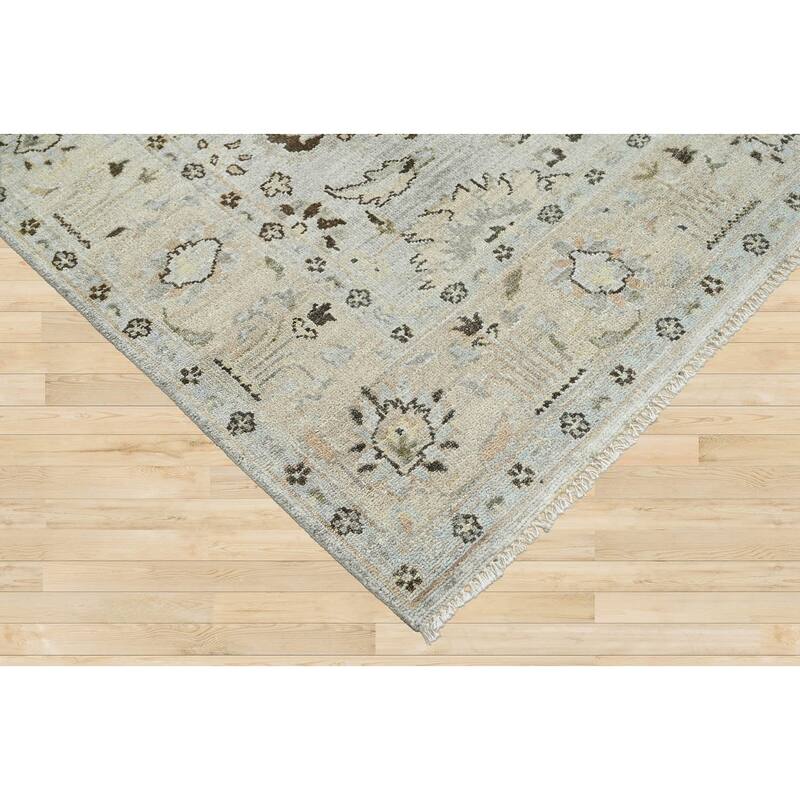 Multi Size Hand Knotted Blue Traditional Oushak Wool Oriental Area Rug - 6' x 8' 10''