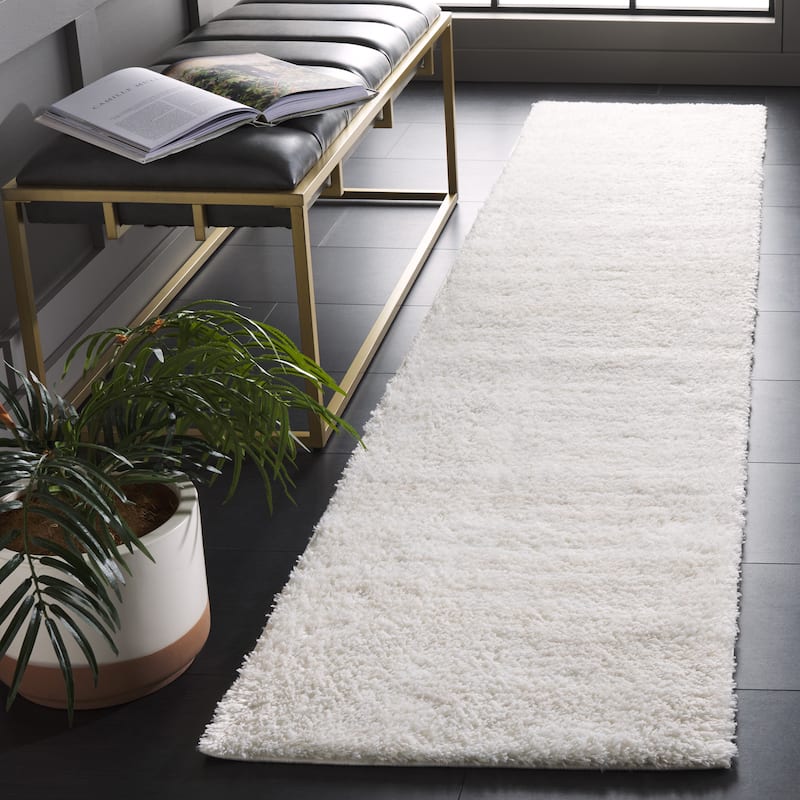 SAFAVIEH Tahoe Shag Mahala Abstract 1.2-inch Thick Rug - 2' x 9' Runner - Ivory/Taupe
