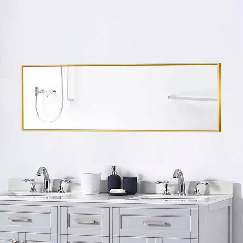 Tempered mirror Full Length Mirror with Stand, Black Wall Mounting Full