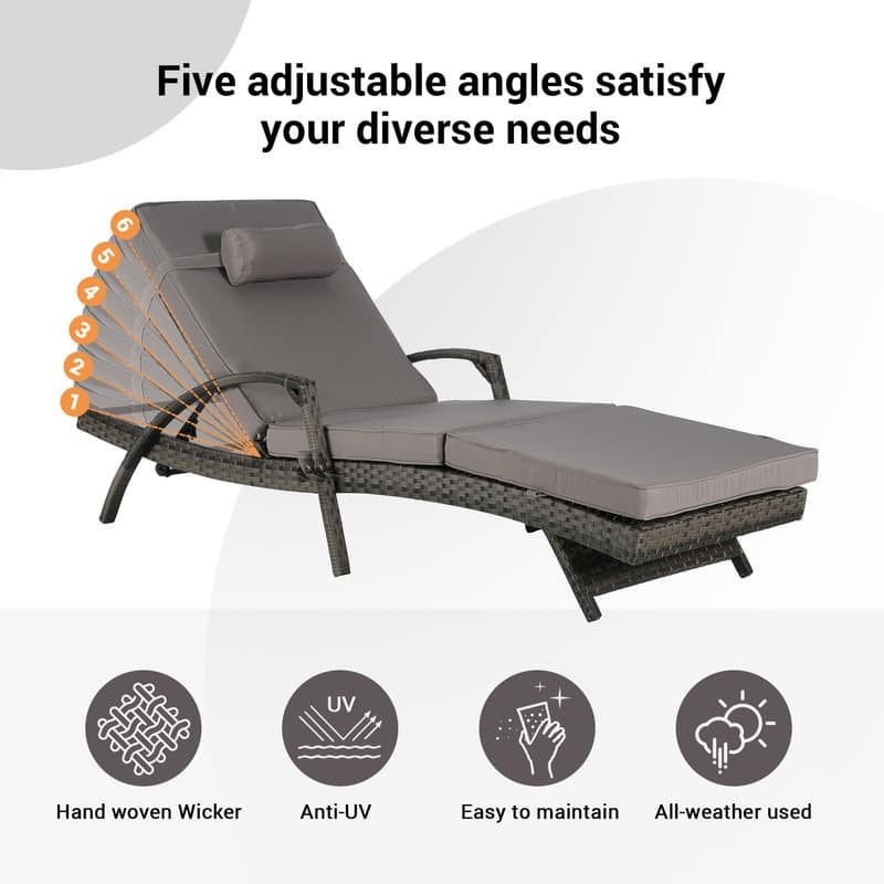 Premium Outdoor Reclining Lounge Set (2-Piece)‌– Wicker Sunbathing Chairs With Thick Cushions,150° Adjustable Backrest