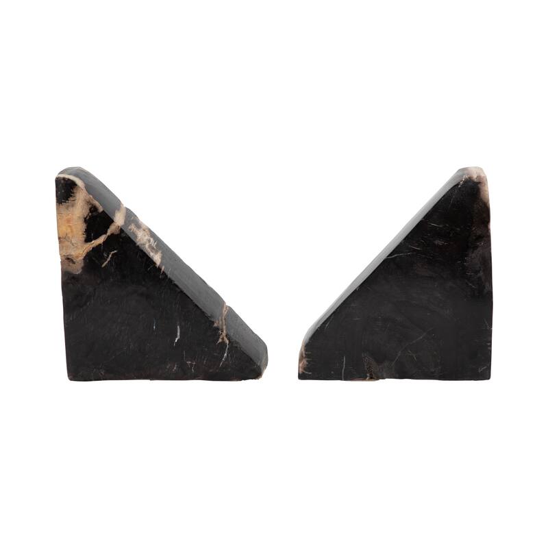 Sagebrook Home Modern 6-Inch Natural Triangular Petrified Wood Bookends - 6" x 2" x 6"