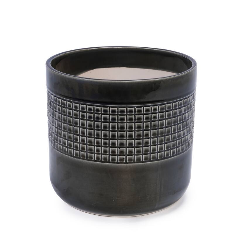 Anmytek Black Glazed Ceramic Planter Set of 3 Grid Pattern for Succulents