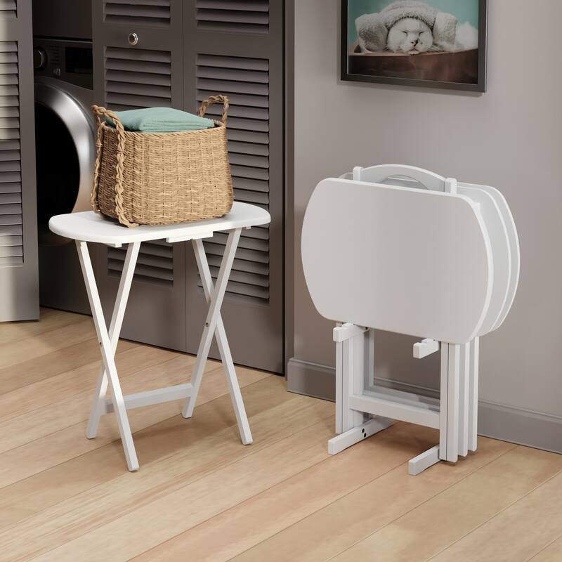 Corbett 4 Snack Tables with Stand White Finish