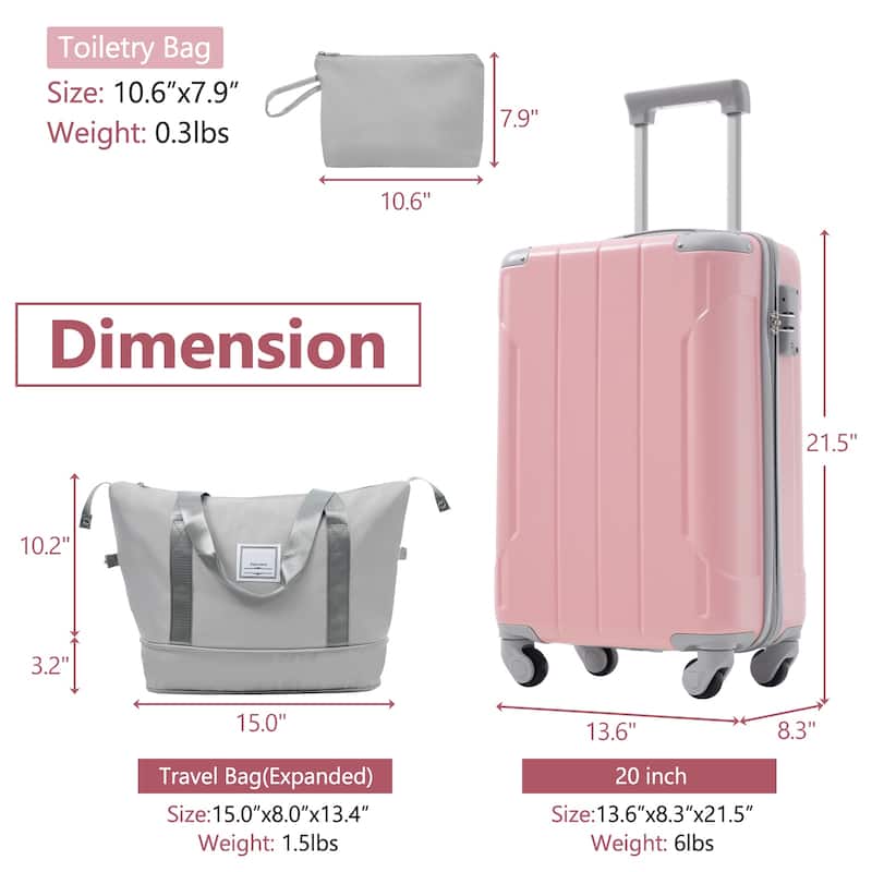 Luggage Sets 3 Piece, Suitcases with Spinner Wheels, Lightweight Hardshell ABS Suitcase with TSA Lock, Carry On Luggage Set