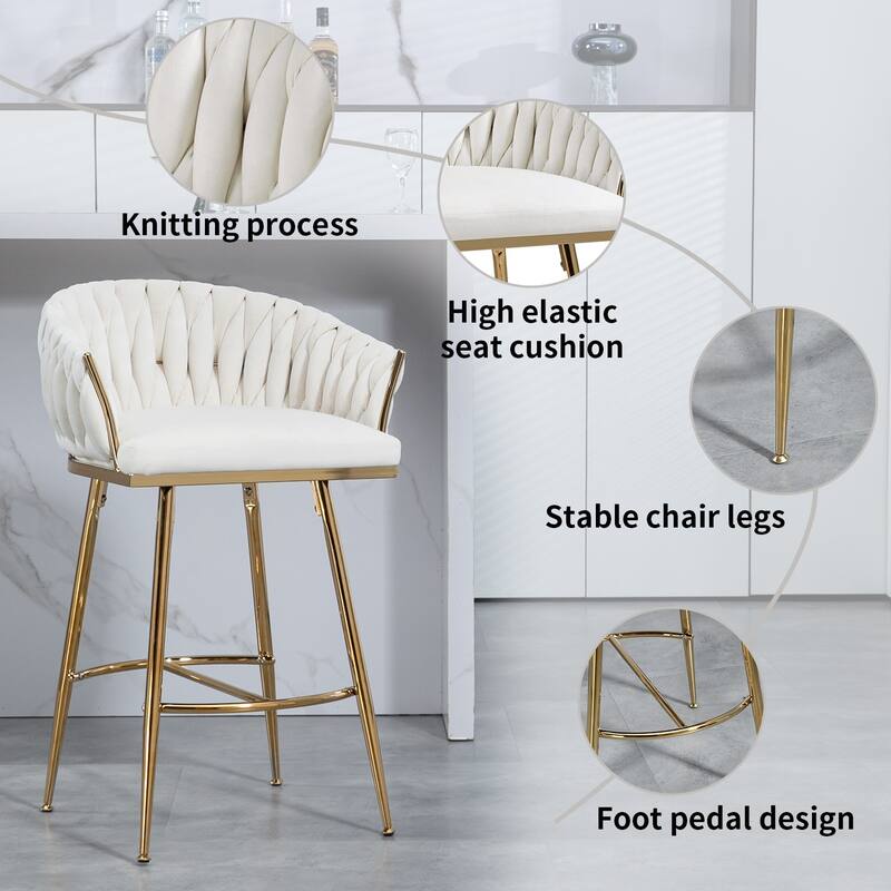 26''Counter Height Bar Stools w/Velvet Upholstery and Golden Chromed Base（Set of 2） - N/A