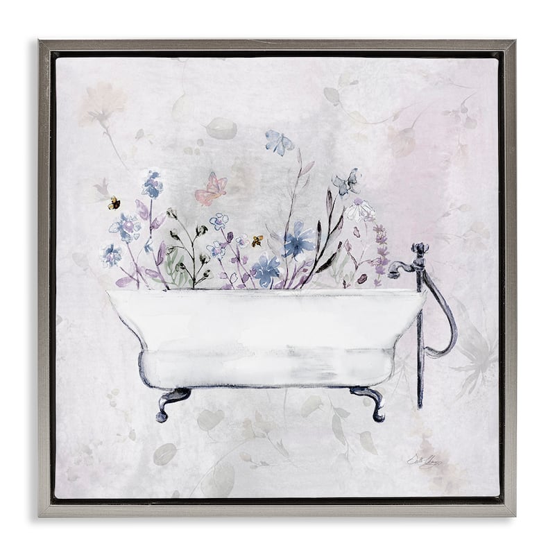 Stupell Antique Bathtub Botanicals Framed Floater Canvas Wall Art Design By Stella Chang - 25 x 25 - Grey