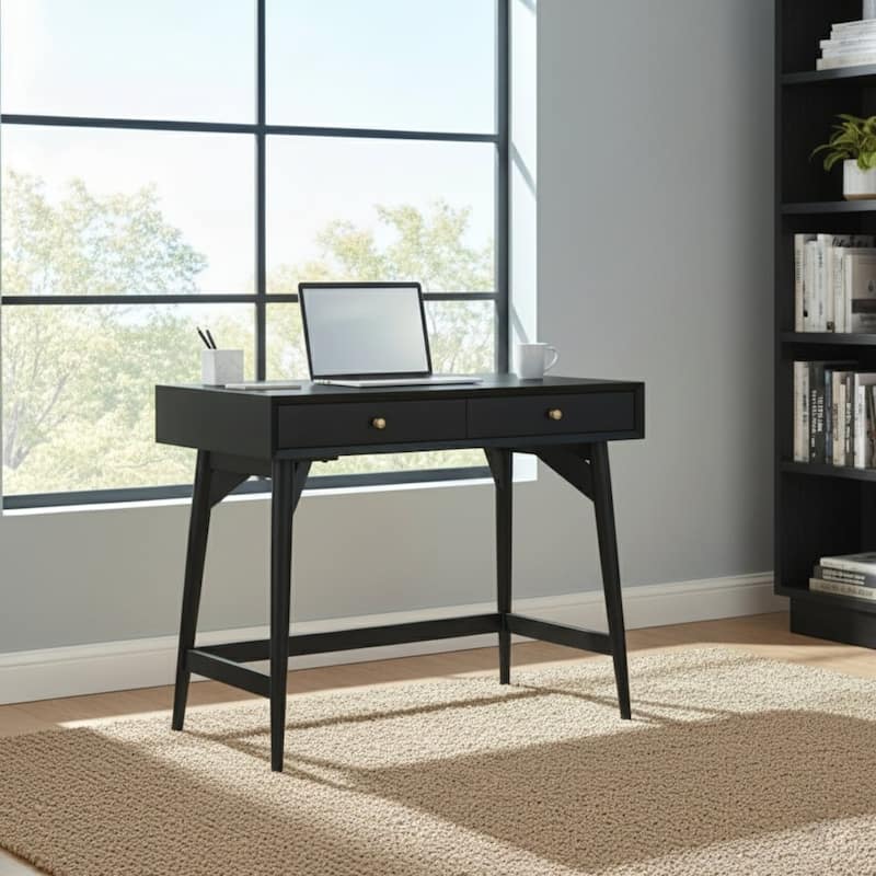 Alpine Furniture Flynn 2 Drawer Mini Desk in Black
