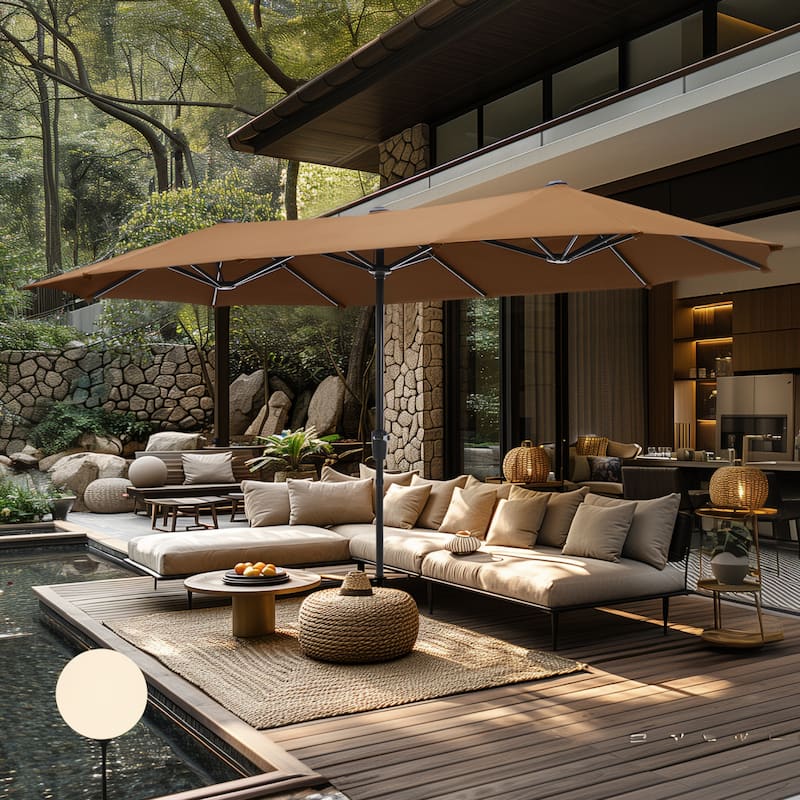 MAISON ARTS 13ft Double -Sided Patio Umbrella Extra Large with Crank - Tawny
