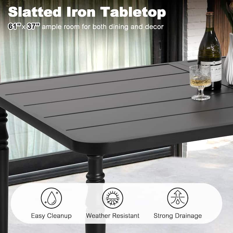 Outdoor Rectangle Powder-Coated Metal Dining Table with Umbrella Hole