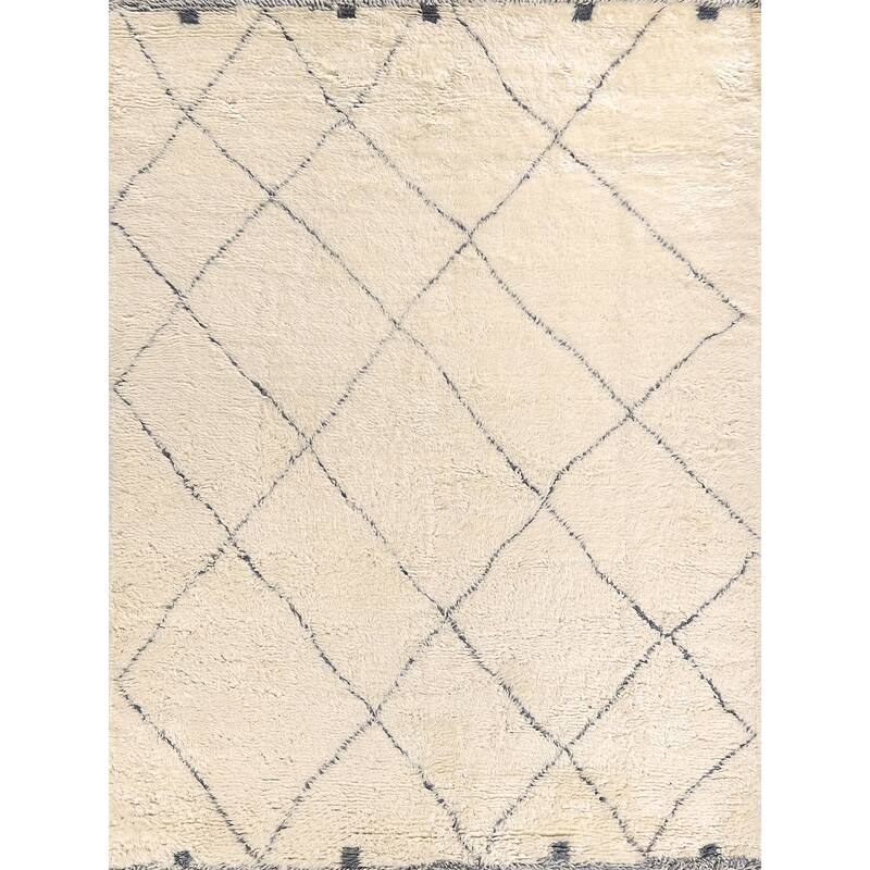 EXQUISITE RUGS Moroccan Hand-knotted New Zealand Wool Ivory/Grey Area Rug.