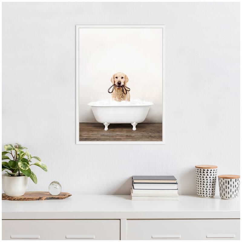 Kate and Laurel Sylvie Golden Retriever in Rustic Bath Style Framed Canvas by Amy Peterson