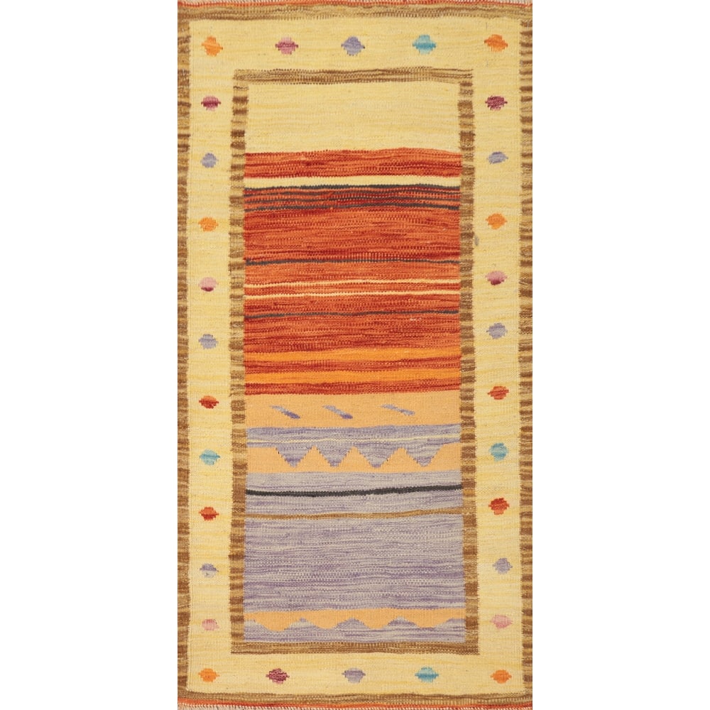 Hand Woven Oriental 100% Wool Carpet Southwestern Tribal Oranges & Rust Kilim Area Rug - 4' 0'' X 2' 0''