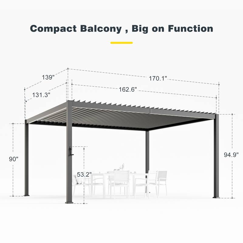 Patio Louvered Pergola with Adjustable Roof, Aluminum Steel Pergola