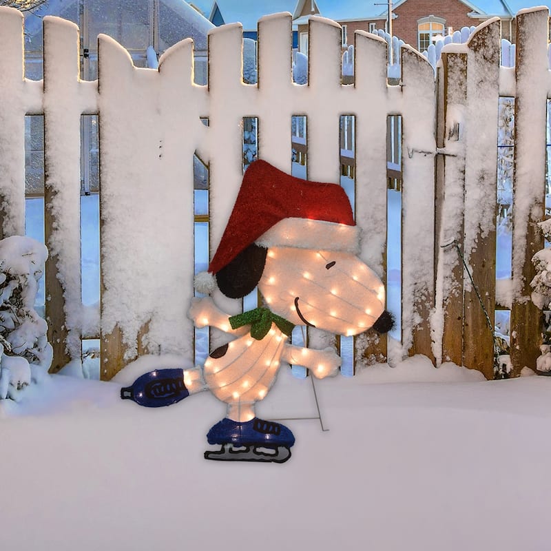 32" Peanuts LED L2D PreLit Yard Decor Sport Snoopy Skating