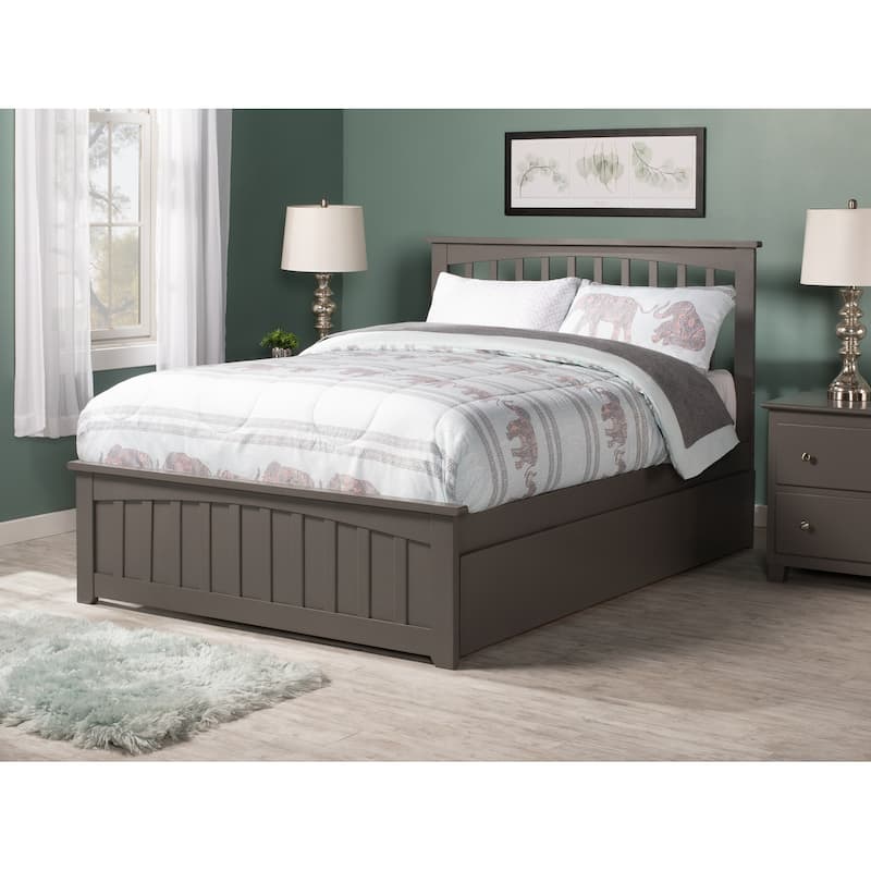 Mission Full Platform Bed with Footboard with Twin Trundle in Grey