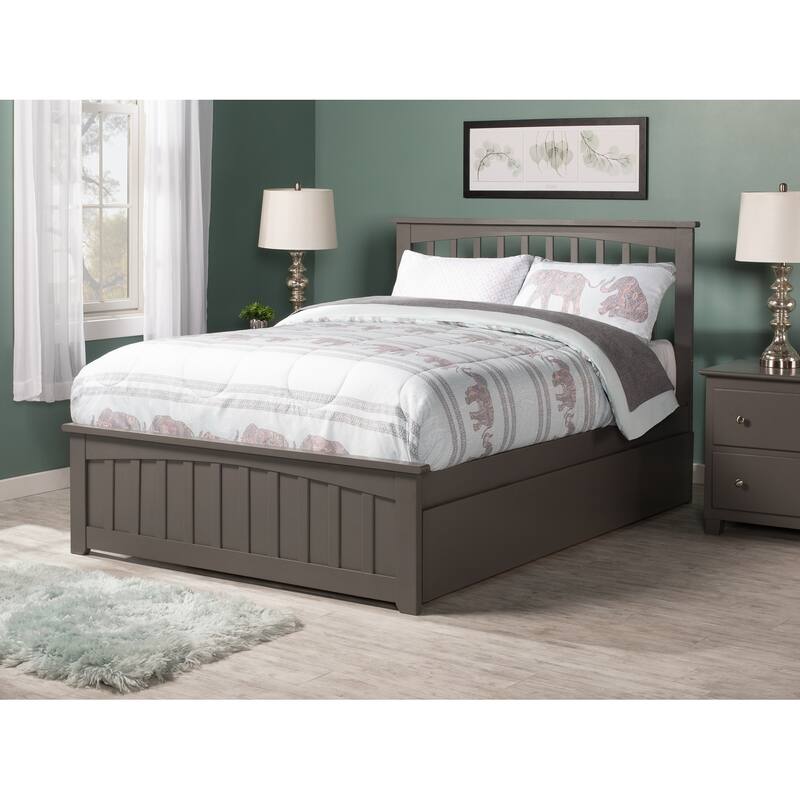 Mission Full Platform Bed with Footboard with Twin Trundle in Grey
