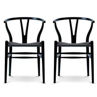 Set of 2 Woven Wood Armchair with Arms Open Back M