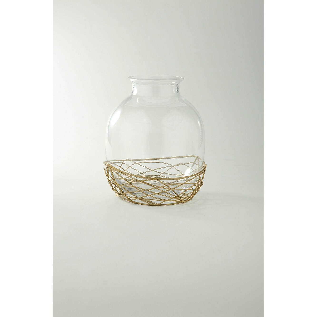 Shop 9 5 Clear And Bronze Round Hand Blown Glass Vase With Wire