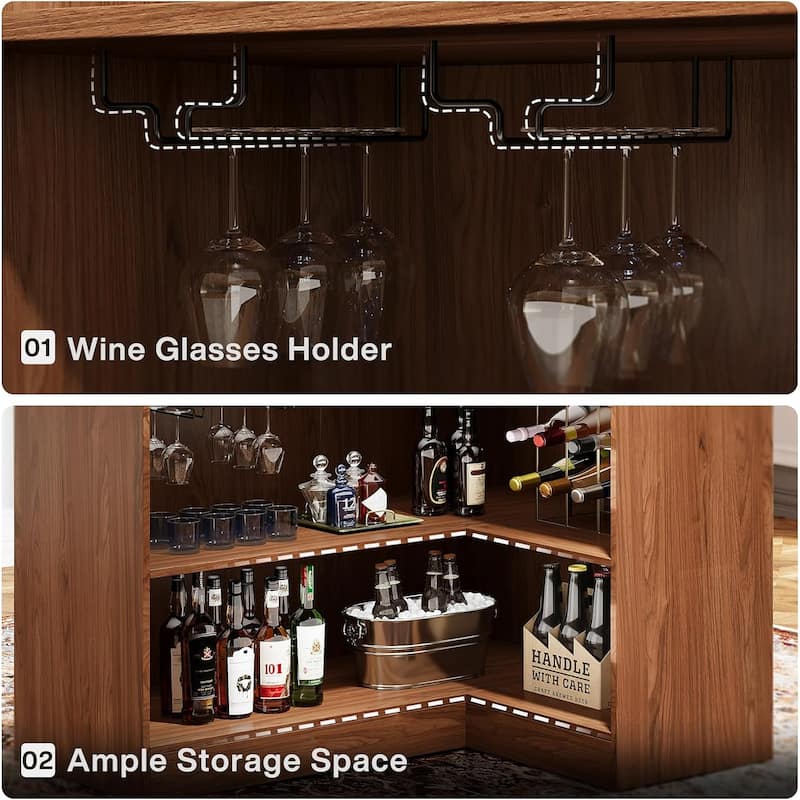 L-Shaped Bar Cabinet, 4-Tier Corner Bar Unit