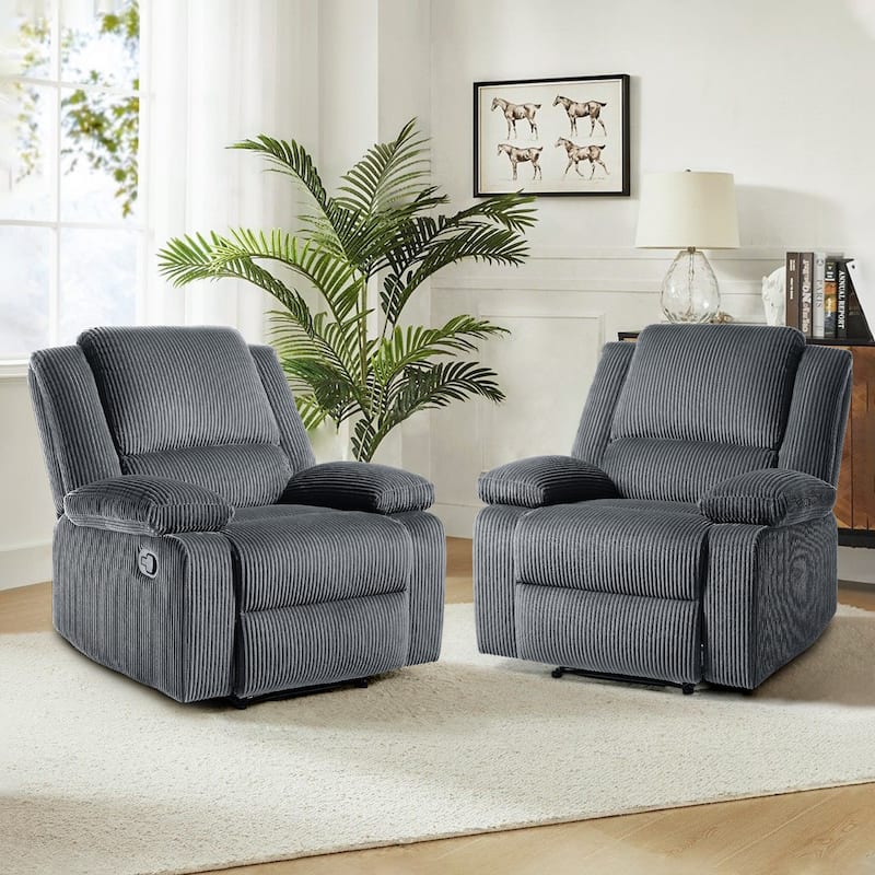 2 Set Corduroy Manual Recliner Glider Club Chair with Footrest