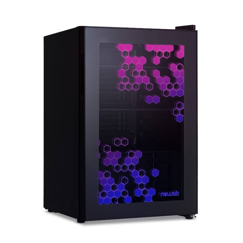 Newair Prismatic Series 85 Can Beverage Refrigerator with RGB HexaColor LED Lights, Mini Fridge for Gaming with Remote Control