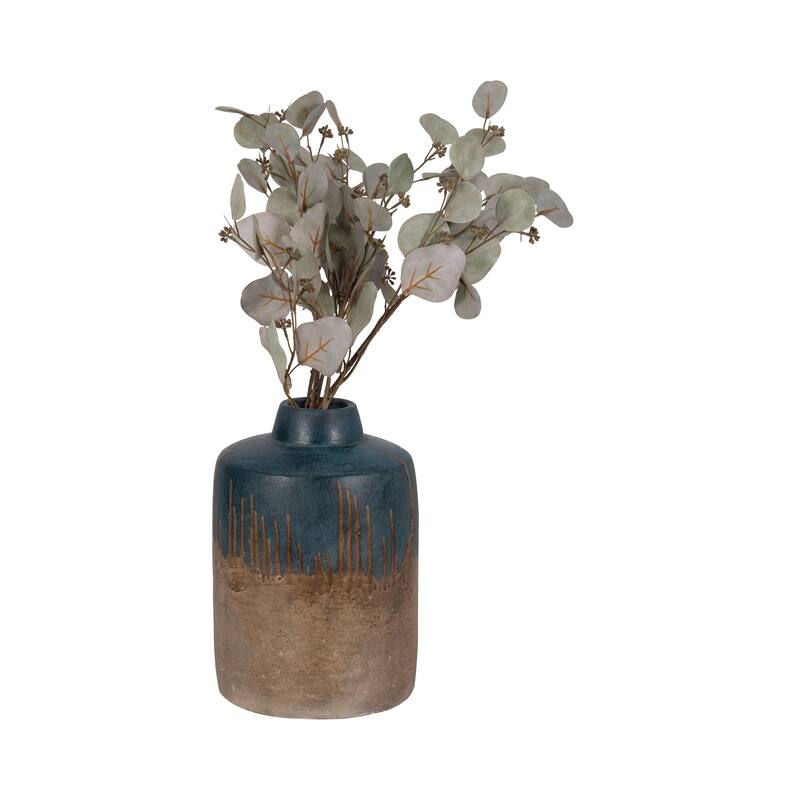Sagebrook Home Terracotta 2-tone Vase, Blue/Ivory Finish, Home Decor, and Centerpiece Displays