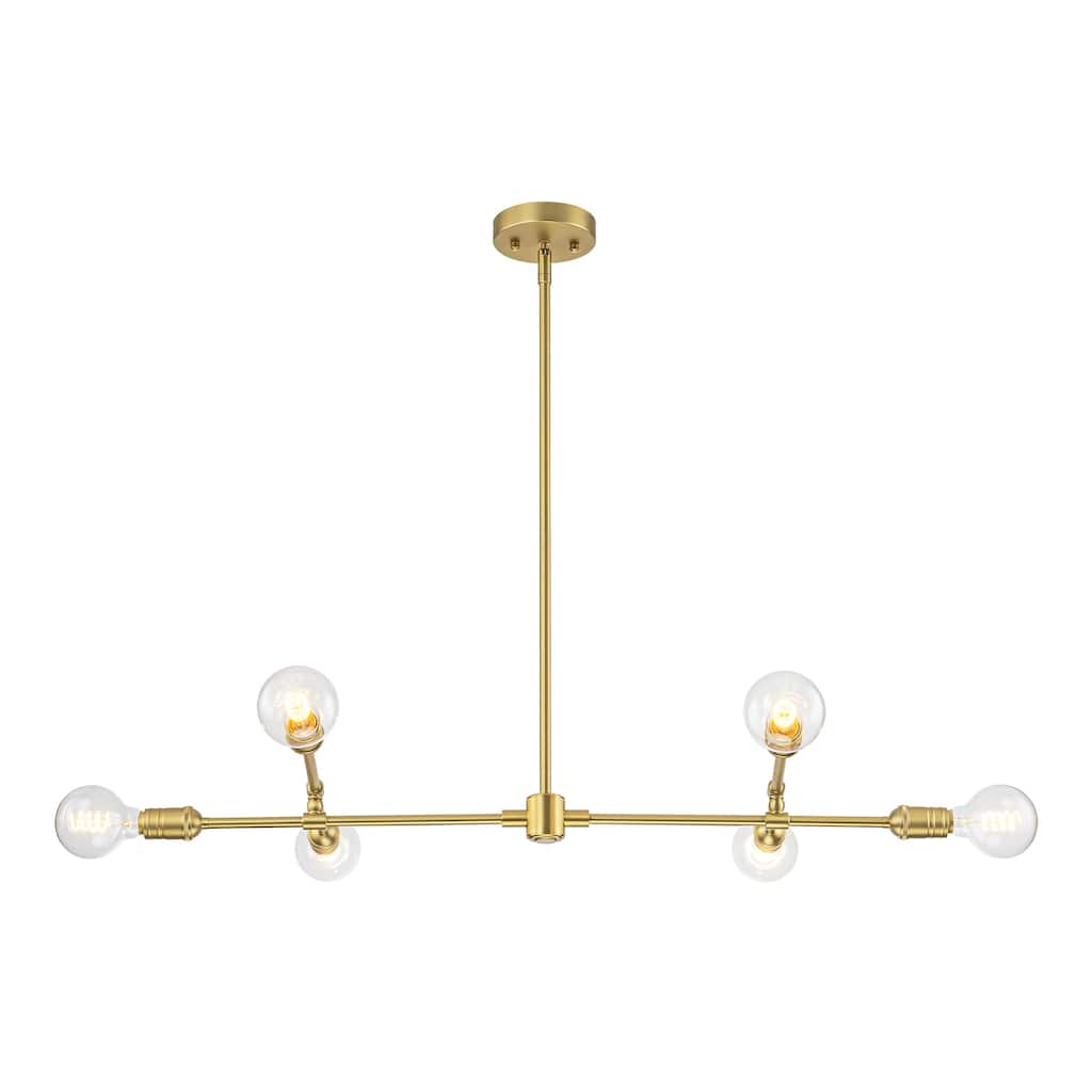 6-Light Mid-Century Brass Metal Pendant Light for Dining Room - 6 Light