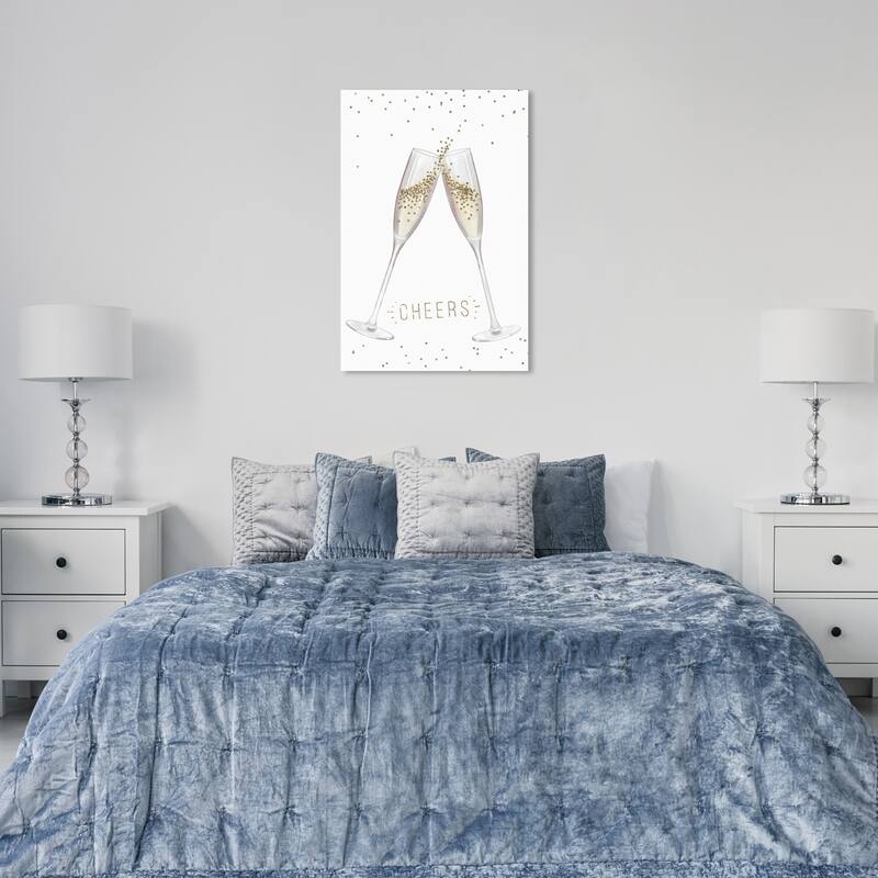 Wynwood Studio Canvas Drinks and Spirits Cheers Champagne Glass Gold and Metallic Gold Glam Wall Art Canvas Print - 36 x 24