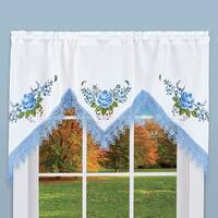 Embroidered Blue Rose with Lace Window Drapes - On Sale - Bed Bath ...
