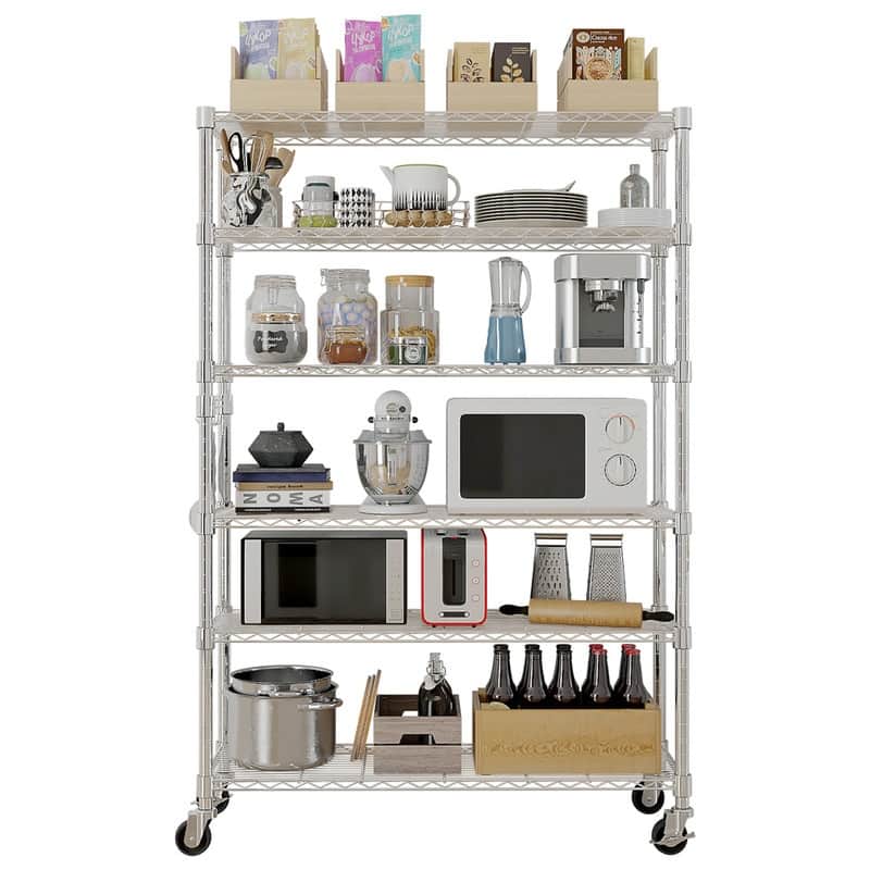 6Tier NSFCertified Steel Wire Shelving Rck with Wheels On Sale