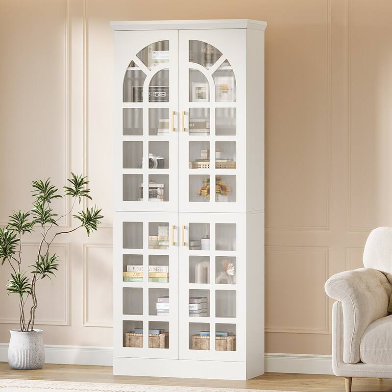 76" Tall Storage Cabinet with Doors, LED Lights, Adjustable Shelves