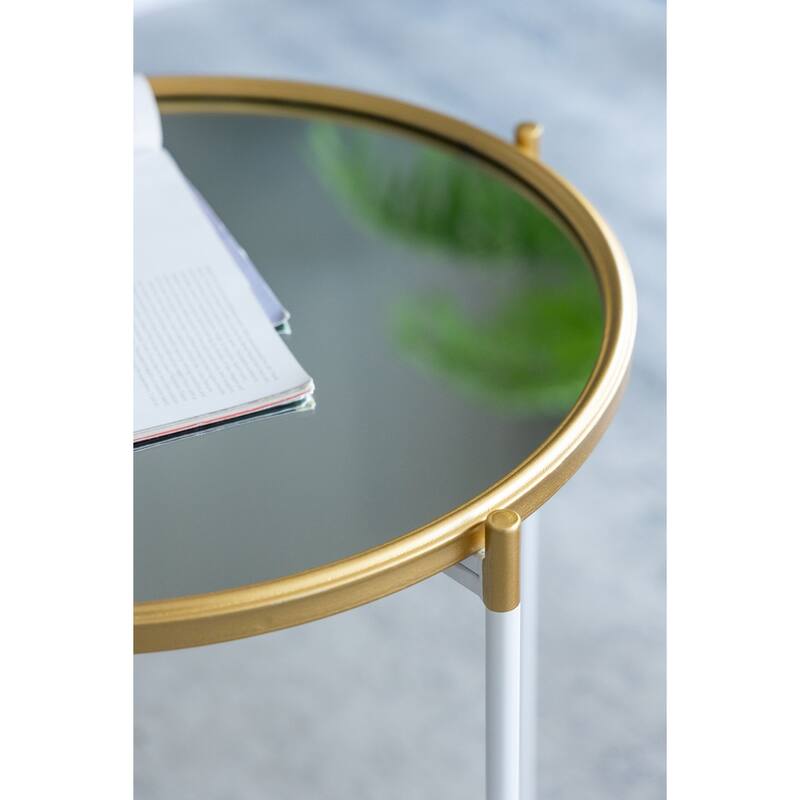 Nesting Side Tables Set of 2 with Glass Tops and Metal Frame