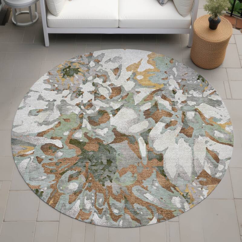 Machine Washable Indoor/ Outdoor Abstract Floral Chantille Rug - Copper - 8' x 8'