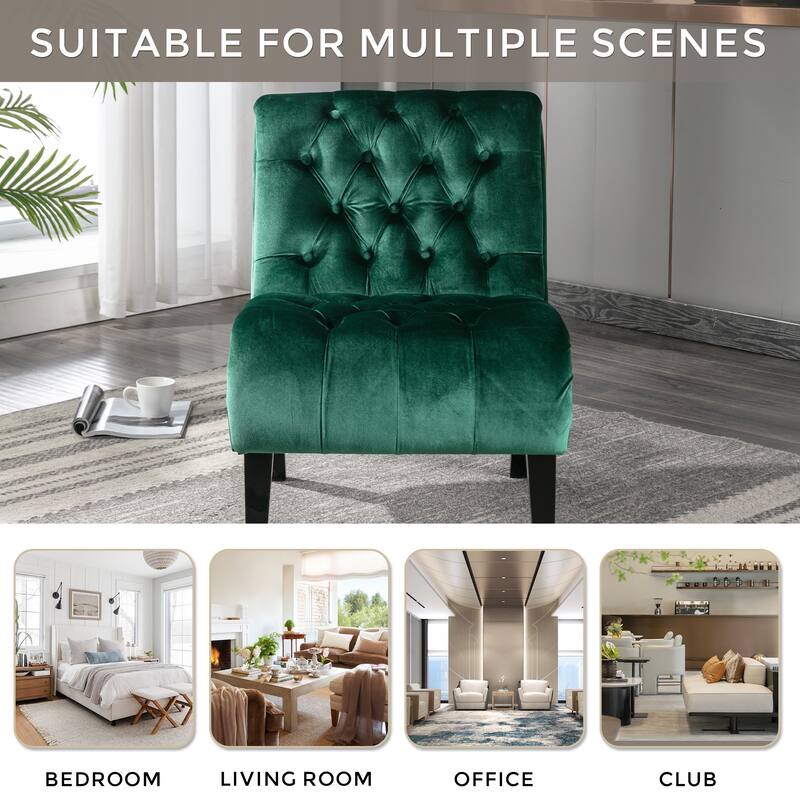 Modern Velvet Armless Living Room Chairs Set of 2 - Green Velvet