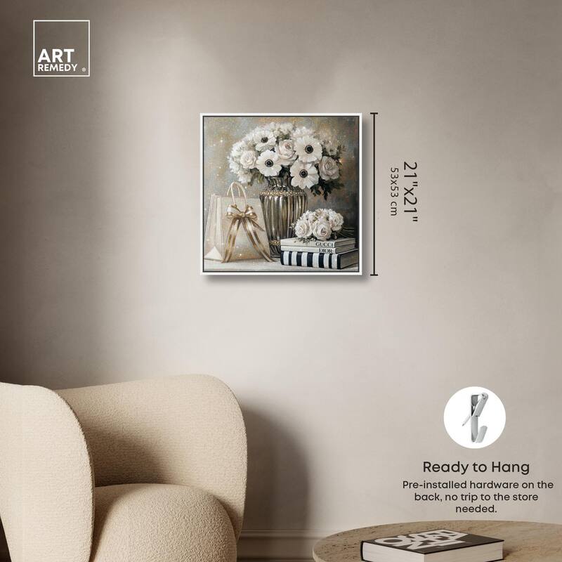 Elegant Flowers Books Neutral Canvas by Art Remedy